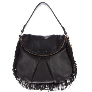 Botkier Black Leather Fringe Hobo Shoulder Bag